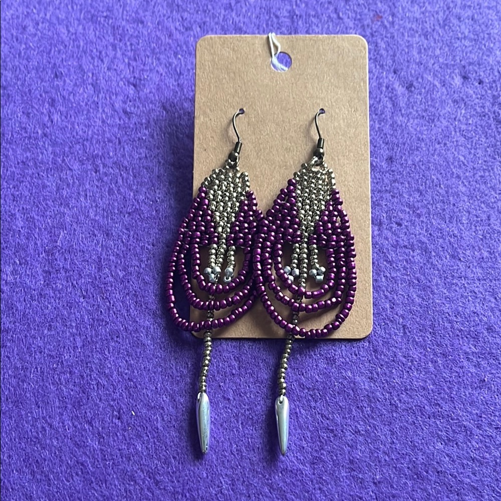 Elegant Purple and Silver Beaded Earrings